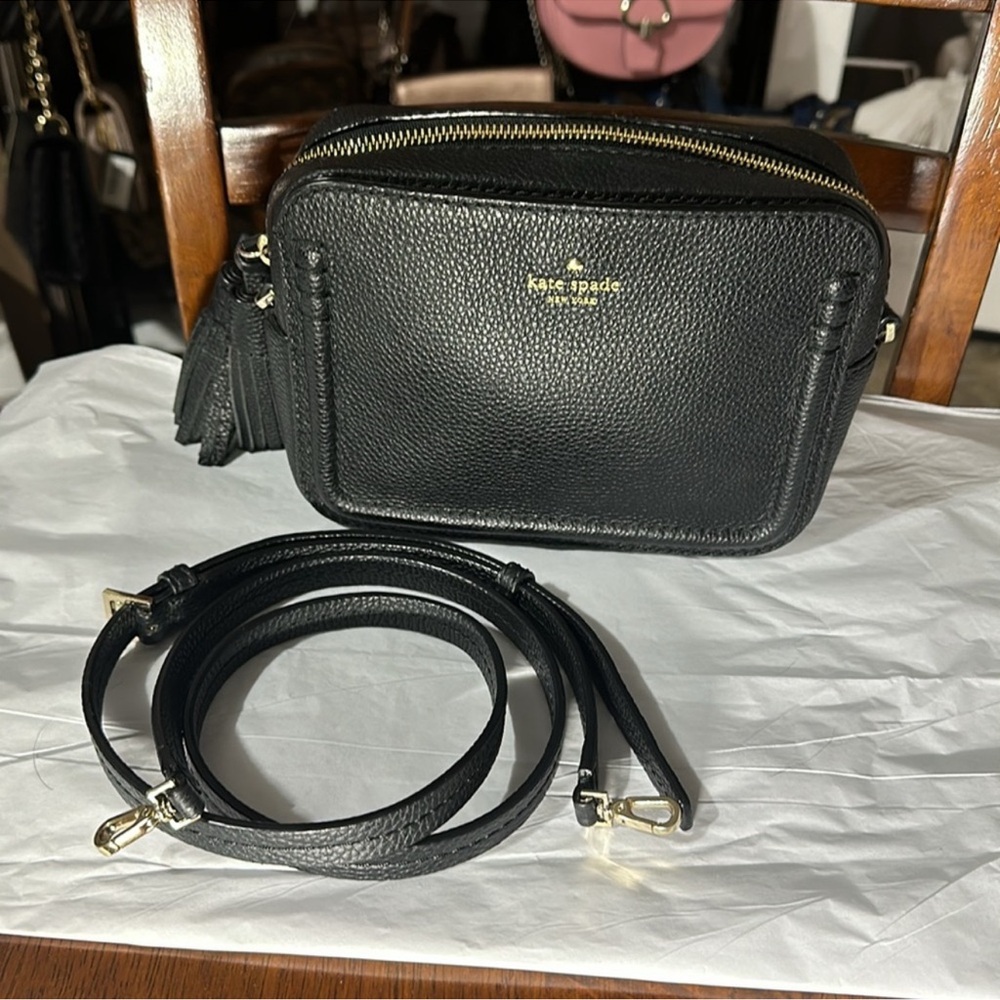 #82 - Kate Spade Black Leather Crossbody Bag with large tassel
